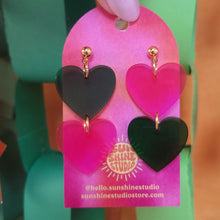 Load image into Gallery viewer, "Frenemies" Pink and Green Heart Dangle Earrings