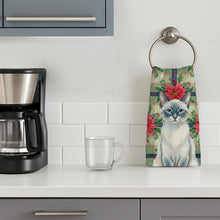 Load image into Gallery viewer, Blue Point Cat with Poinsettias Kitchen Towel