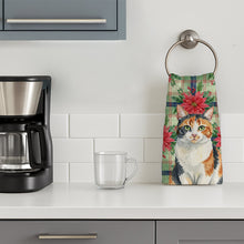 Load image into Gallery viewer, Calico Cat with Poinsettias Kitchen Towel
