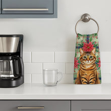 Load image into Gallery viewer, Classic Tabby Brown Cat with Poinsettias Kitchen Towel