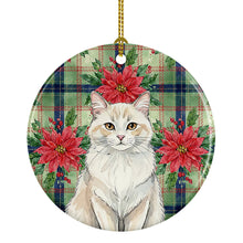 Load image into Gallery viewer, Cream and White Cat with Poinsettias Ceramic Ornament