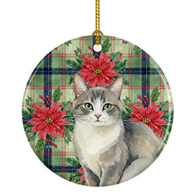 Load image into Gallery viewer, Gray and White Cat with Poinsettias Ceramic Ornament