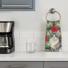 Load image into Gallery viewer, Gray and White Cat with Poinsettias Kitchen Towel