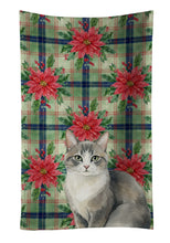Load image into Gallery viewer, Gray and White Cat with Poinsettias Kitchen Towel