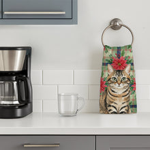 Load image into Gallery viewer, Mackerel Tabby Brown Cat with Poinsettias Kitchen Towel