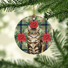 Load image into Gallery viewer, MaineCoon Brown Tabby Cat with Poinsettias Ceramic Ornament