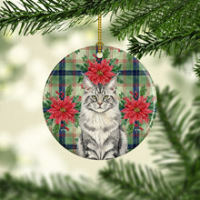 Load image into Gallery viewer, MaineCoon Silver Tabby Cat with Poinsettias Ceramic Ornament