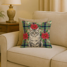Load image into Gallery viewer, MaineCoon Silver Tabby Cat with Poinsettias Throw Pillow