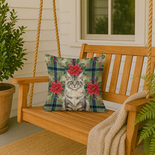 Load image into Gallery viewer, MaineCoon Silver Tabby Cat with Poinsettias Throw Pillow
