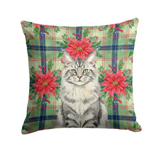 Load image into Gallery viewer, MaineCoon Silver Tabby Cat with Poinsettias Throw Pillow
