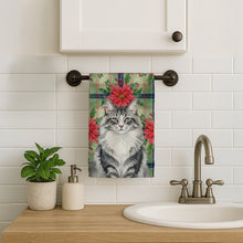Load image into Gallery viewer, Norwegian Forest Cat Gray and White Cat with Poinsettias Kitchen Towel