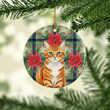 Load image into Gallery viewer, Orange Mackerel Tabby Cat with Poinsettias Ceramic Ornament