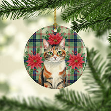 Load image into Gallery viewer, Patched Tabby Cat with Poinsettias Ceramic Ornament