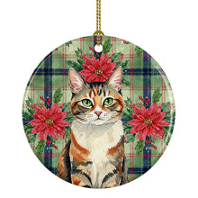 Load image into Gallery viewer, Patched Tabby Cat with Poinsettias Ceramic Ornament