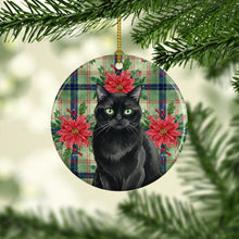 Load image into Gallery viewer, Persian Black Cat with Poinsettias Ceramic Ornament