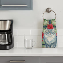 Load image into Gallery viewer, Persian Blue Cat with Poinsettias Kitchen Towel