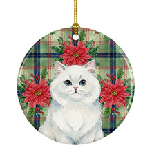 Load image into Gallery viewer, Persian White Cat with Poinsettias Ceramic Ornament