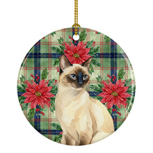 Load image into Gallery viewer, Seal Point Cat with Poinsettias Ceramic Ornament