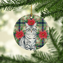 Load image into Gallery viewer, Silver Classic Tabby Cat with Poinsettias Ceramic Ornament