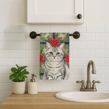 Load image into Gallery viewer, Silver Mackerel Tabby Cat with Poinsettias Kitchen Towel