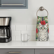 Load image into Gallery viewer, Silver Mackerel Tabby Cat with Poinsettias Kitchen Towel