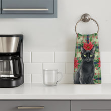 Load image into Gallery viewer, Solid Black Cat with Poinsettias Kitchen Towel