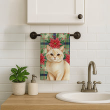 Load image into Gallery viewer, Solid Cream Cat with Poinsettias Kitchen Towel