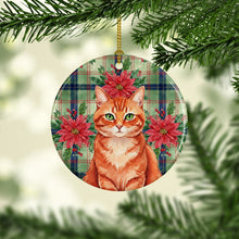 Load image into Gallery viewer, Solid Red Ginger Cat with Poinsettias Ceramic Ornament