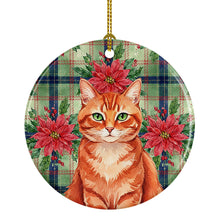 Load image into Gallery viewer, Solid Red Ginger Cat with Poinsettias Ceramic Ornament