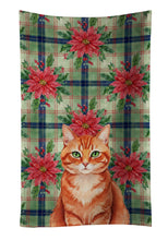 Load image into Gallery viewer, Solid Red Ginger Cat with Poinsettias Kitchen Towel