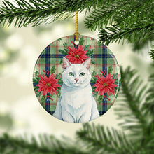 Load image into Gallery viewer, Solid White Cat with Poinsettias Ceramic Ornament