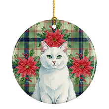 Load image into Gallery viewer, Solid White Cat with Poinsettias Ceramic Ornament