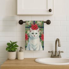 Load image into Gallery viewer, Solid White Cat with Poinsettias Kitchen Towel