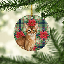 Load image into Gallery viewer, Ticked Tabby Brown Cat with Poinsettias Ceramic Ornament