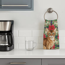 Load image into Gallery viewer, Ticked Tabby Brown Cat with Poinsettias Kitchen Towel