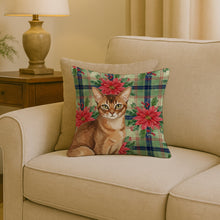 Load image into Gallery viewer, Ticked Tabby Brown Cat with Poinsettias Throw Pillow