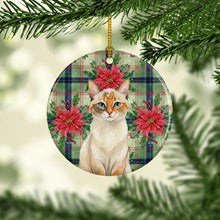 Load image into Gallery viewer, Tortie Point  Cat with Poinsettias Ceramic Ornament