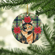 Load image into Gallery viewer, Tortoiseshell Cat with Poinsettias Ceramic Ornament