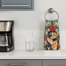 Load image into Gallery viewer, Tortoiseshell Cat with Poinsettias Kitchen Towel