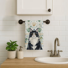 Load image into Gallery viewer, MaineCoon Black and White Cat Coastal Sea Glass Kitchen Towel