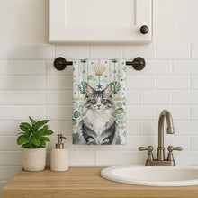 Load image into Gallery viewer, Norwegian Forest Cat Gray and White Cat Coastal Sea Glass Kitchen Towel
