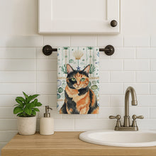 Load image into Gallery viewer, Tortoiseshell Cat Coastal Sea Glass Kitchen Towel