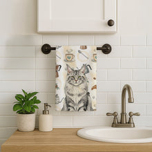 Load image into Gallery viewer, MaineCoon Silver Tabby Cat Coffee Time Kitchen Towel