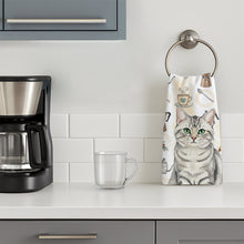 Load image into Gallery viewer, Silver Mackerel Tabby Cat Coffee Time Kitchen Towel