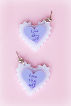 Load image into Gallery viewer, "Love Thy Self" Heart Earrings
