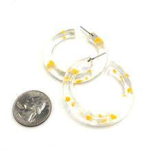 Load image into Gallery viewer, Yellow &amp; Clear Confetti Hoop Earrings - 1.75"