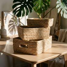 Load image into Gallery viewer, Set of 3 Rectangular Baskets | Storage Bins with Handles Home Shelf Organizers