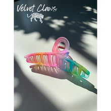 Load image into Gallery viewer, Velvet Claws Hair Clip | The Rainbow in Cursive | Claw Clip in Velvet Travel Bag
