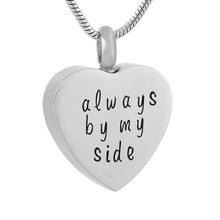 Load image into Gallery viewer, "Always by My Side" Engraved Silver Heart Cremation Urn Necklace