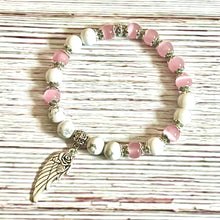 Load image into Gallery viewer, "Guardian Angel" Pink Cat Eye &amp; White Turquoise Bracelet